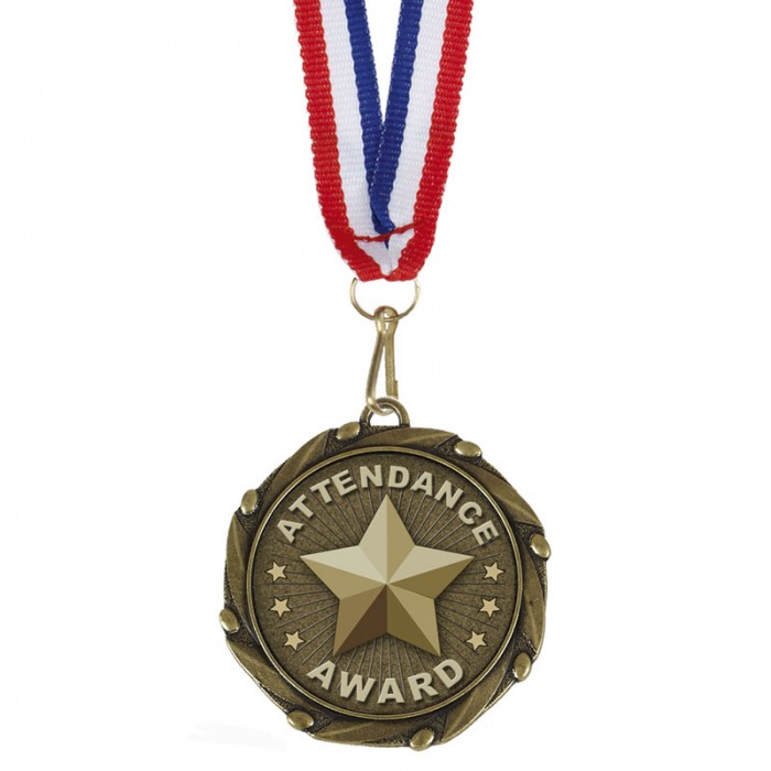 ATTENDANCE MEDAL WITH RED/WHITE/BLUE RIBBON - 45MM